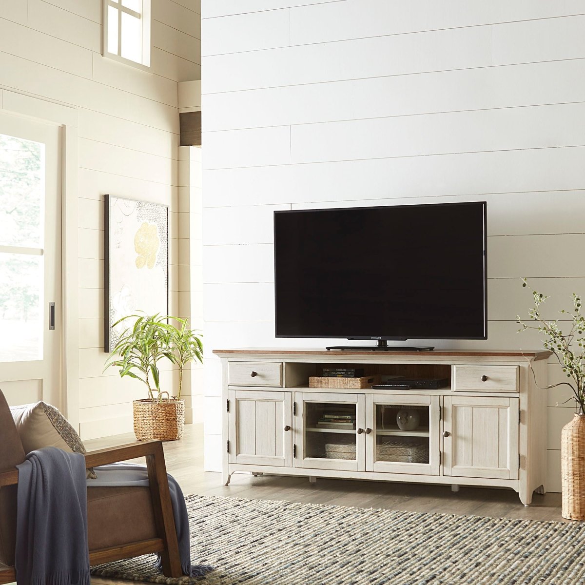 Farmhouse Reimagined - Entertainment 72" TV Stand - White TV Stands by Liberty Furniture - Walls Furniture & Mattress