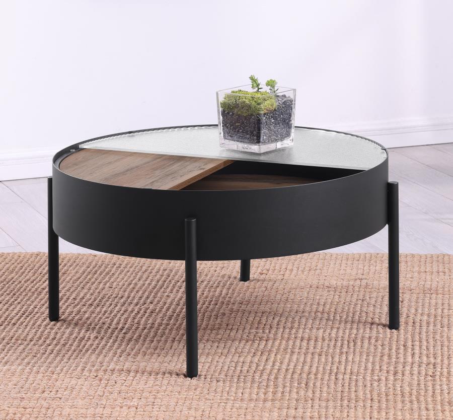 Ozella - Round Table With Hidden Storage Sandy End Tables by Coaster Fine Furniture - Walls Furniture & Mattress
