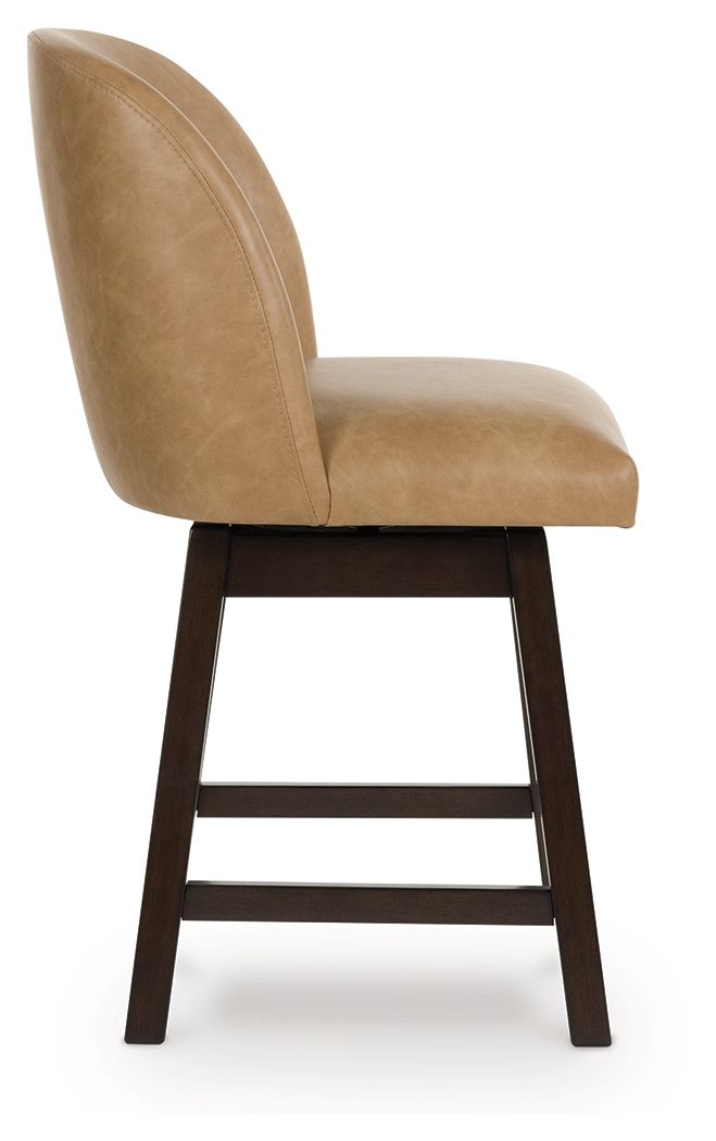 Neymorton - Dark Grayish Brown - Upholstered Swivel Faux Leather Barstool (Set of 2) Stool Sets by Signature Design by Ashley® - Walls Furniture & Mattress
