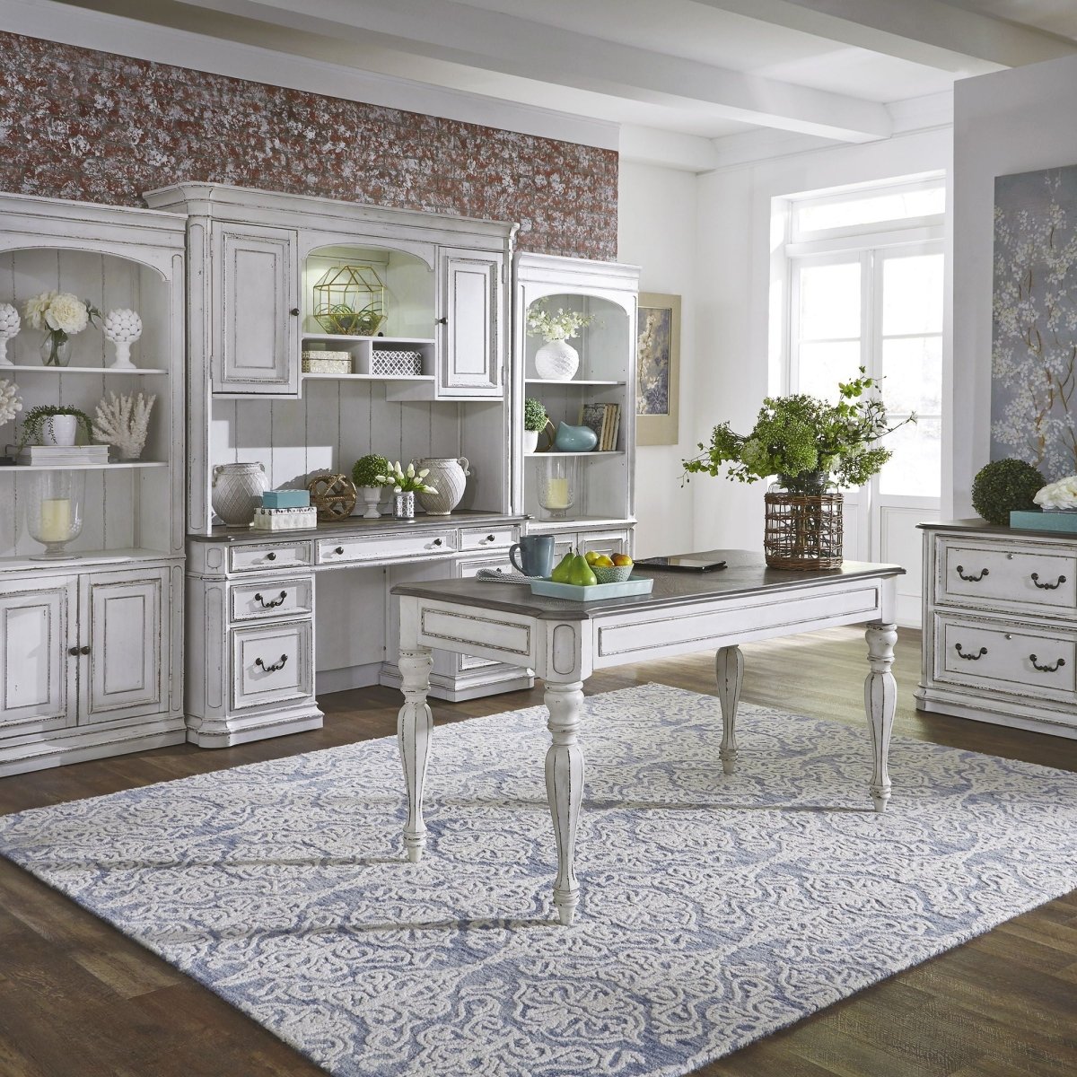 Magnolia Manor - Credenza & Hutch - White & Brown Credenzas & Hutches by Liberty Furniture - Walls Furniture & Mattress