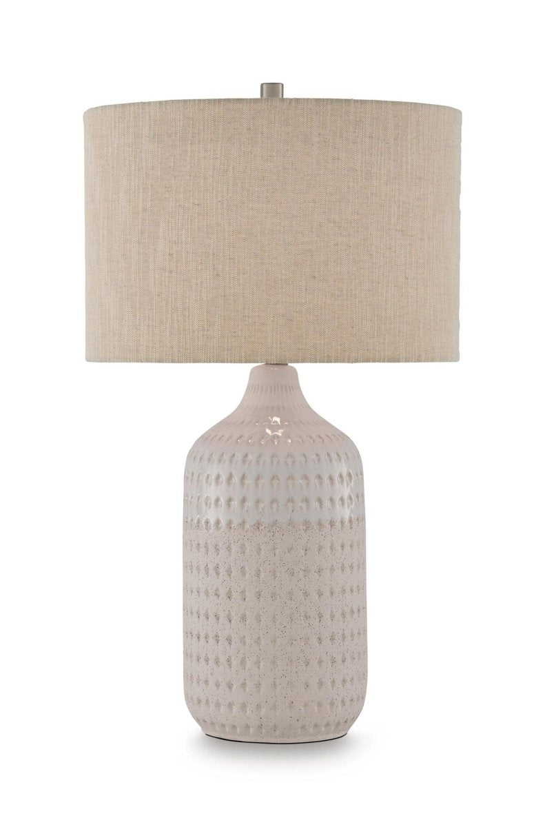 Capwich - Ceramic Table Lamp - Beige / White Table Lamps by Signature Design by Ashley® - Walls Furniture & Mattress