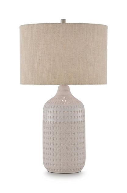 Capwich - Ceramic Table Lamp - Beige / White Table Lamps by Signature Design by Ashley® - Walls Furniture & Mattress