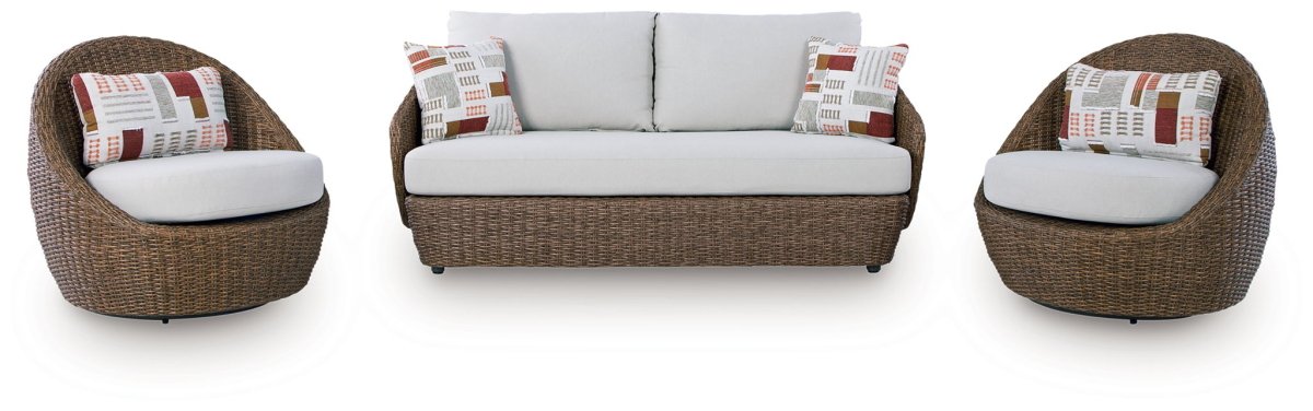 Double Point - Loveseat, Swivel Chairs Set (Set of 3) - Beige 3 Piece Outdoor Sets by Signature Design by Ashley® - Walls Furniture & Mattress