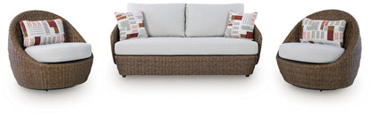 Double Point - Loveseat, Swivel Chairs Set (Set of 3) - Beige 3 Piece Outdoor Sets by Signature Design by Ashley® - Walls Furniture & Mattress