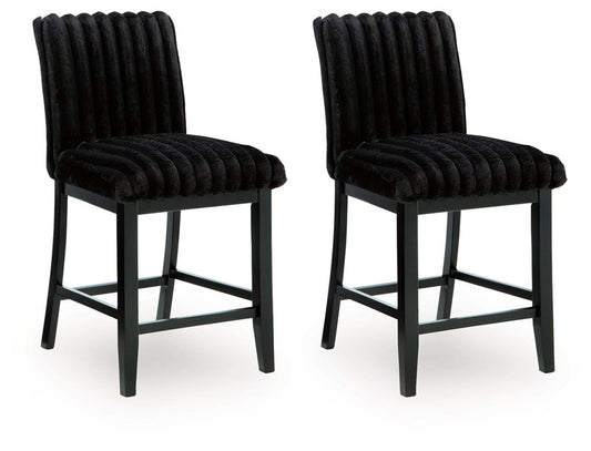 Mervannie - Upholstered Barstool (Set of 2) - Black Stool Sets by Signature Design by Ashley® - Walls Furniture & Mattress