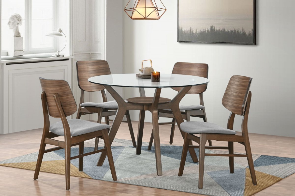 Oscar - Round Glass Dining Table Set 5 Piece Dining Room Sets by New Classic - Walls Furniture & Mattress