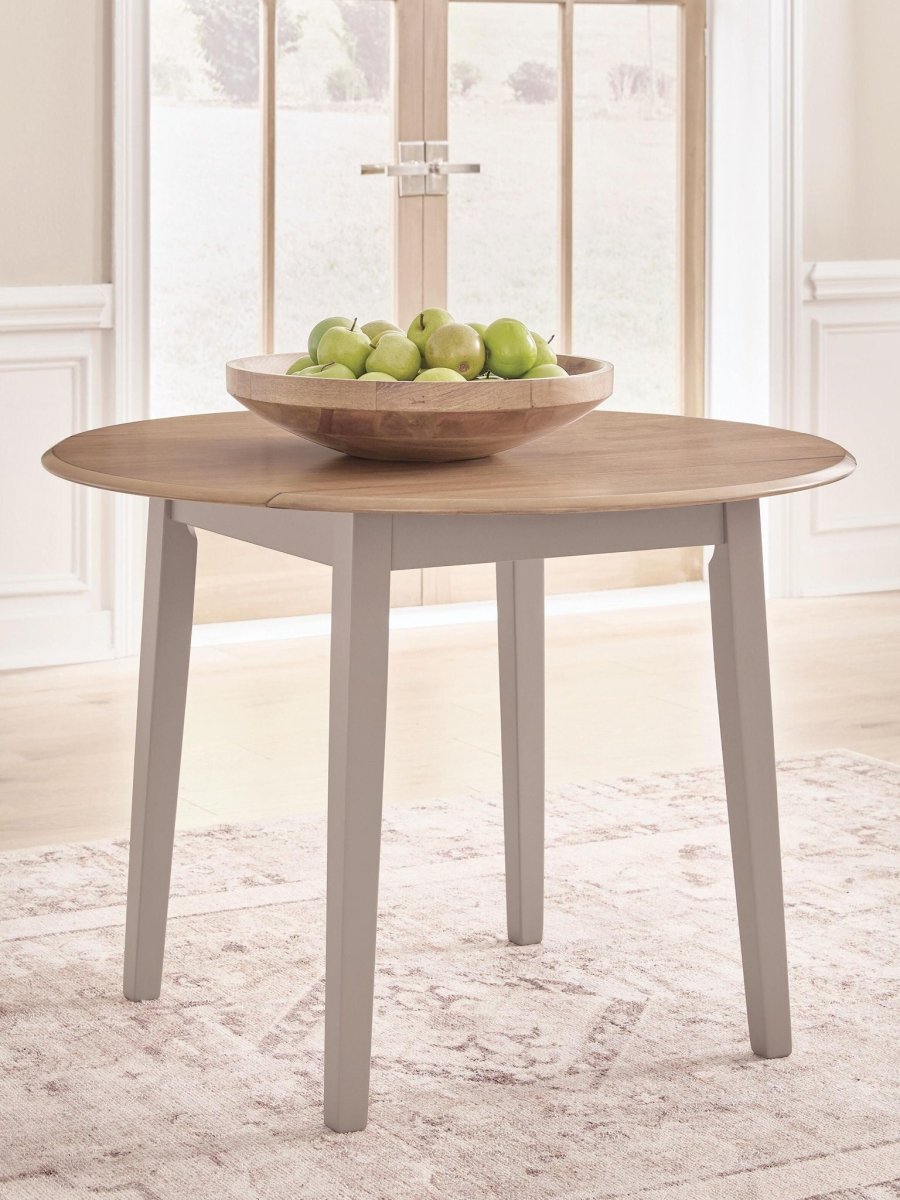 Harperfeld - Round Dining Room Drop Leaf Table - Natural / Gray Dining Tables by Signature Design by Ashley® - Walls Furniture & Mattress