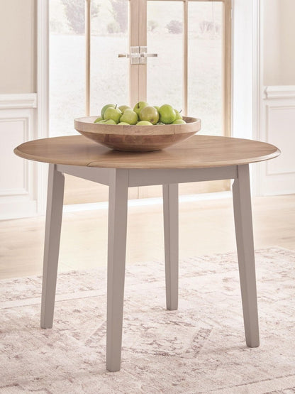 Harperfeld - Round Dining Room Drop Leaf Table - Natural / Gray Dining Tables by Signature Design by Ashley® - Walls Furniture & Mattress