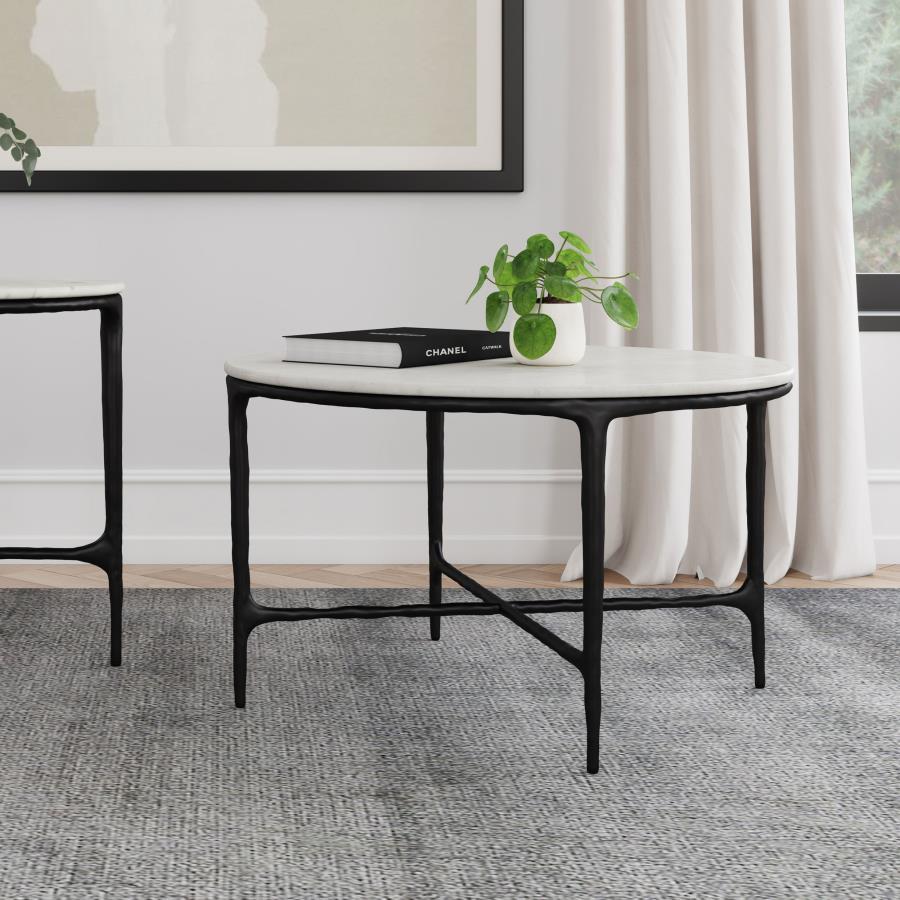 Hermas - Round Genuine Marble Top Metal Coffee Table - White Coffee Tables by Coaster Fine Furniture - Walls Furniture & Mattress