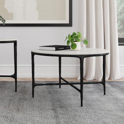 Hermas - Round Genuine Marble Top Metal Coffee Table - White Coffee Tables by Coaster Fine Furniture - Walls Furniture & Mattress