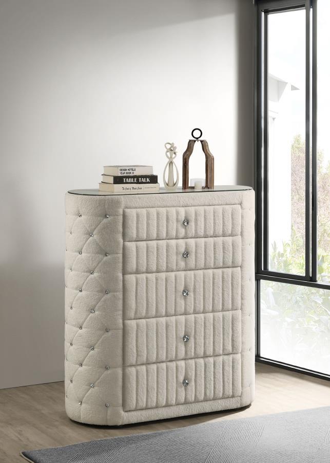 Sonya - 5 - Drawer Upholstered Bedroom Chest Of Drawers - Ivory Accent Chests by Coaster Fine Furniture - Walls Furniture & Mattress