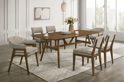 Miller - 78" Dining Table With 6 Chairs (4S/2A) - Walnut 7 Piece Dining Room Sets by New Classic - Walls Furniture & Mattress