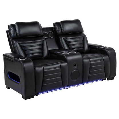 Zuma - Faux Leather Dual Power Reclining LED Loveseat - Black Reclining Loveseats by Coaster Fine Furniture - Walls Furniture & Mattress