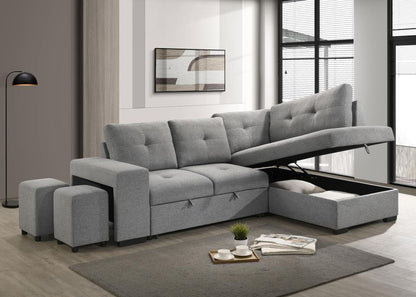 Roanne - Fabric Upholstered Sleeper Sectional Sofa - Gray Sleeper Sectionals by Coaster Fine Furniture - Walls Furniture & Mattress