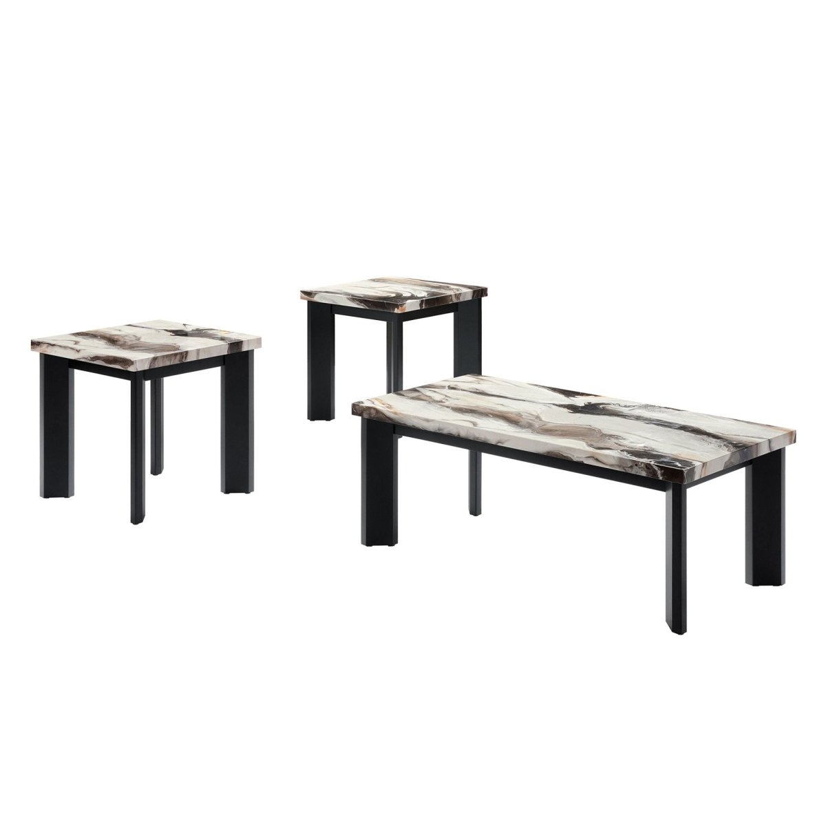 Strata - Faux Marble 3 Piece Occasional Set (1 Coffee & 2 End Tables) - Black / White Table Sets by New Classic - Walls Furniture & Mattress