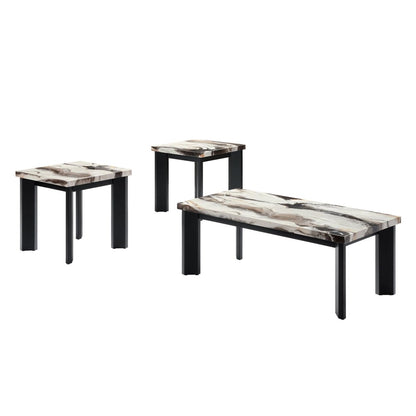 Strata - Faux Marble 3 Piece Occasional Set (1 Coffee & 2 End Tables) - Black / White Table Sets by New Classic - Walls Furniture & Mattress
