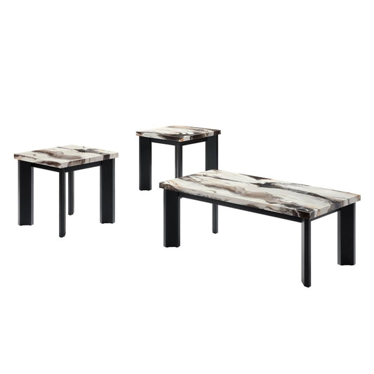 Strata - Faux Marble 3 Piece Occasional Set (1 Coffee & 2 End Tables) - Black / White Table Sets by New Classic - Walls Furniture & Mattress