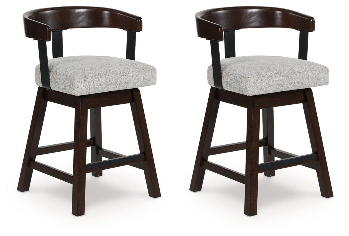 Haddigan - Dark Brown - Upholstered Swivel Barstool (Set of 2) Stool Sets by Signature Design by Ashley® - Walls Furniture & Mattress
