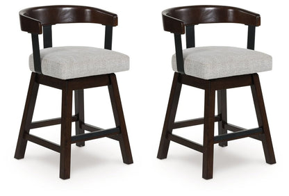 Haddigan - Dark Brown - Upholstered Swivel Barstool (Set of 2) Stool Sets by Signature Design by Ashley® - Walls Furniture & Mattress