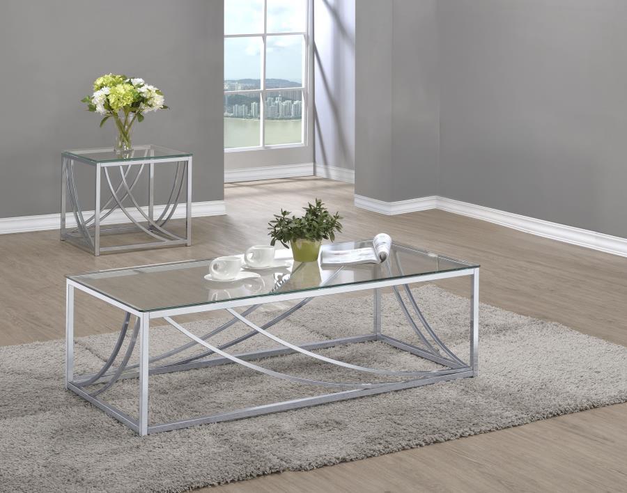 Lille - 2 Piece Glass Top Coffee And End Table Set - Chrome Table Sets by Coaster Fine Furniture - Walls Furniture & Mattress