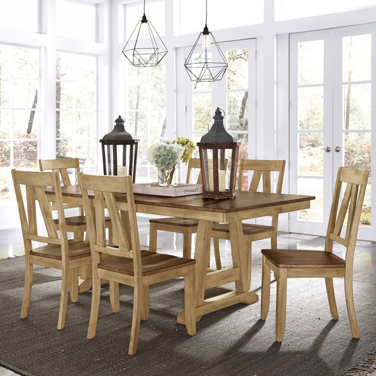 Lindsey Farm - 7 Piece Trestle Table Set - Natural & Brown 7 Piece Dining Room Sets by Liberty Furniture - Walls Furniture & Mattress