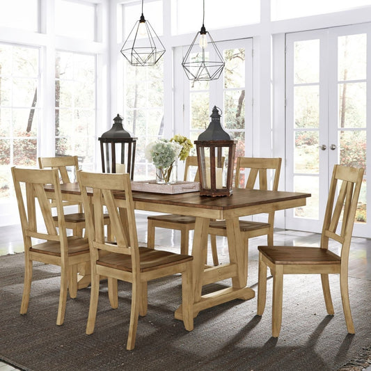 Lindsey Farm - 7 Piece Trestle Table Set - Natural & Brown 7 Piece Dining Room Sets by Liberty Furniture - Walls Furniture & Mattress