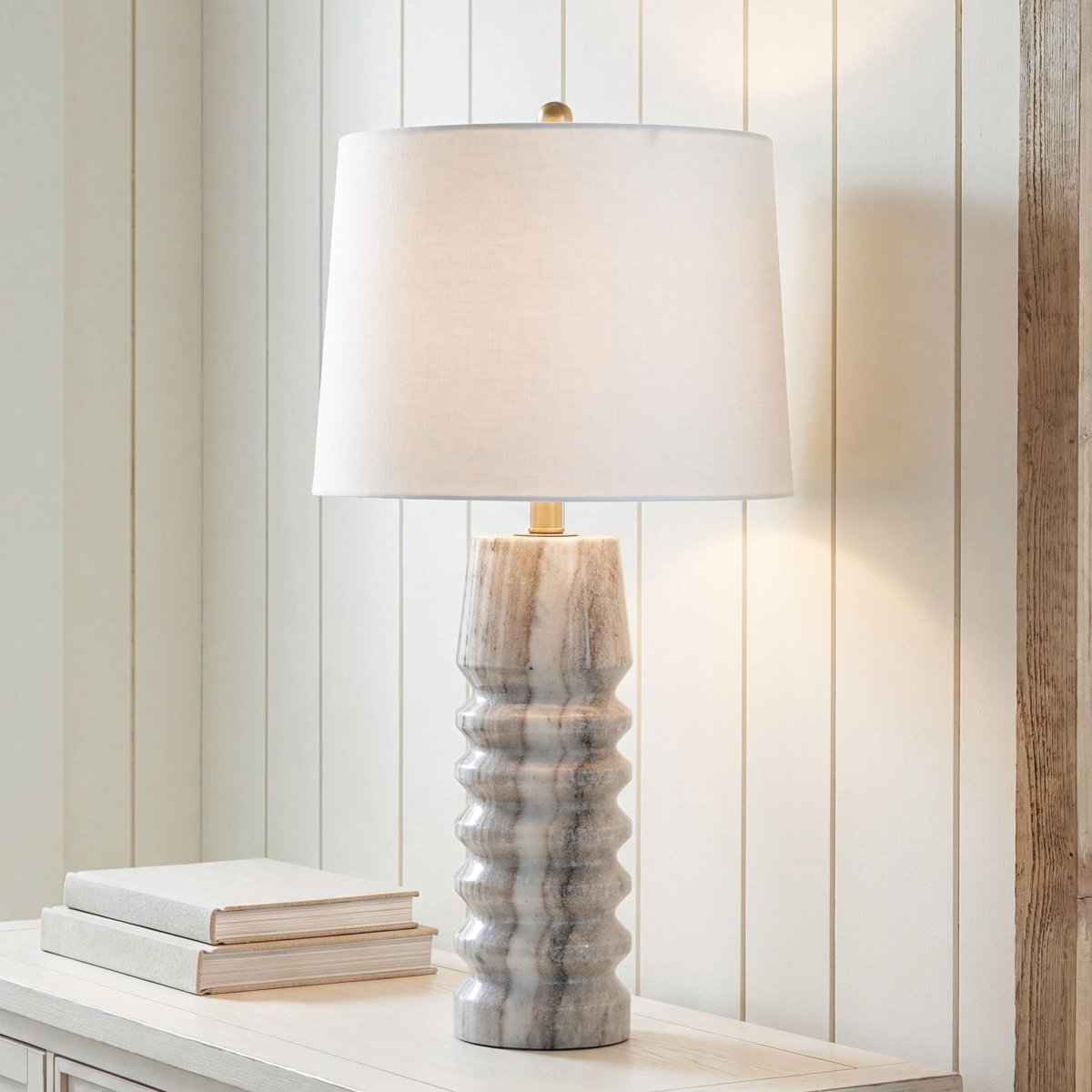 Desmont - Marble Table Lamp - White / Beige / Gray Table Lamps by Signature Design by Ashley® - Walls Furniture & Mattress