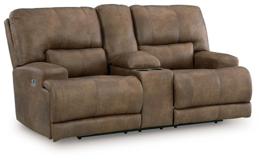 Beckley Place - Earth - Power Reclining Loveseat With Console / Adjustable Headrest Reclining Loveseats by Signature Design by Ashley® - Walls Furniture & Mattress