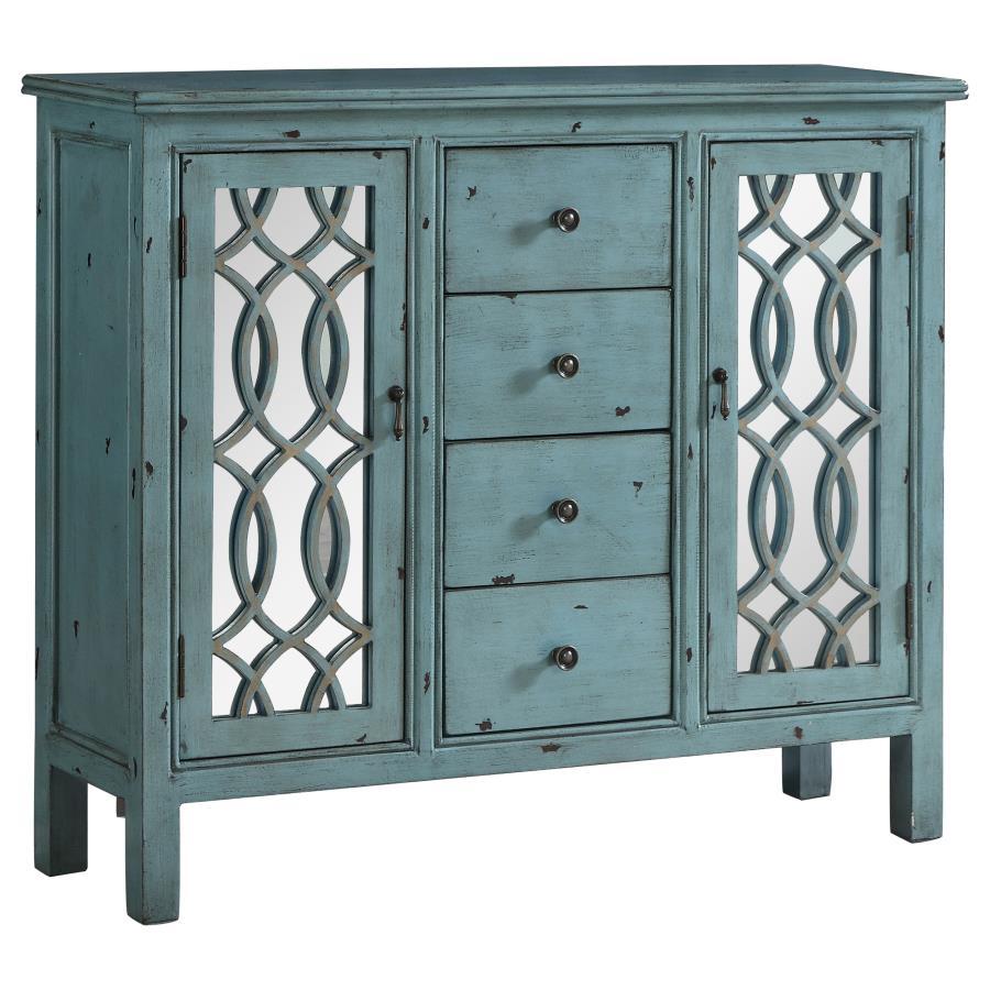 Rue - 4 - Drawer Wood Trellis Accent Storage Cabinet - Blue Accent Cabinets by CoasterEveryday - Walls Furniture & Mattress