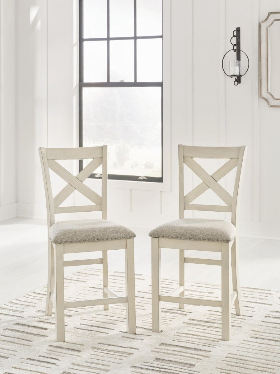 Robbinsdale - Upholstered Barstool (Set of 2) - Antique White Stool Sets by Signature Design by Ashley® - Walls Furniture & Mattress