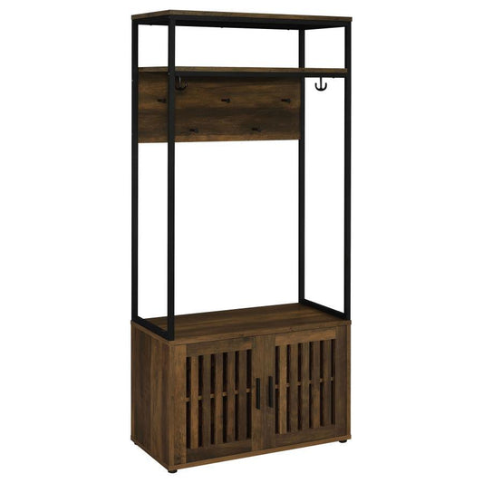 Quincy - 2 Door Coat Rack Hall Tree Storage Bench - Dark Pine Hall Trees by Coaster Fine Furniture - Walls Furniture & Mattress
