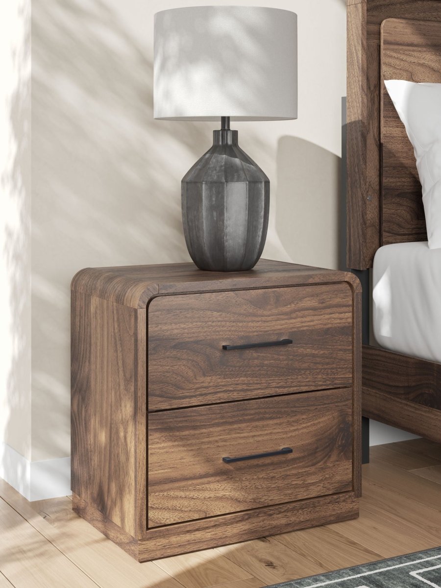 Fortlorn - Two Drawer Night Stand - Walnut Brown Accent Nightstands by Signature Design by Ashley® - Walls Furniture & Mattress