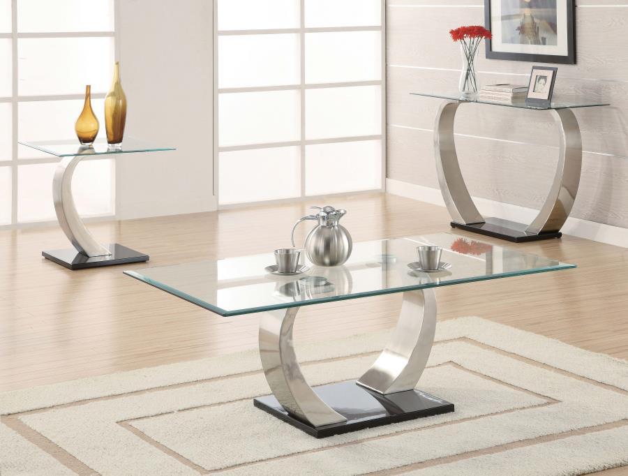 Pruitt - Rectangular Glass Top Metal Side End Table - Satin End Tables by CoasterEssence - Walls Furniture & Mattress