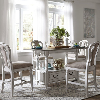 Magnolia Manor - 5 Piece Gathering Table Set - Upholstered Chairs - White 5 Piece Dining Room Sets by Liberty Furniture - Walls Furniture & Mattress