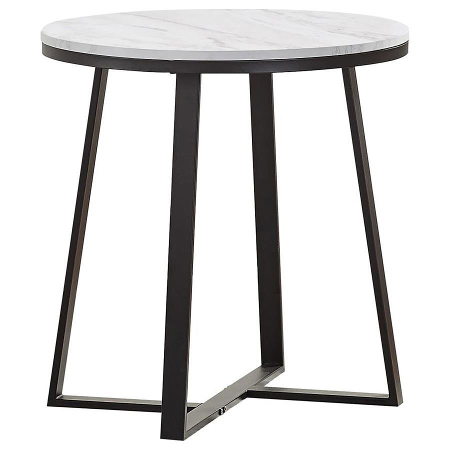 Hugo - Round Faux Marble End Table - White And Matte Black End Tables by CoasterEveryday - Walls Furniture & Mattress