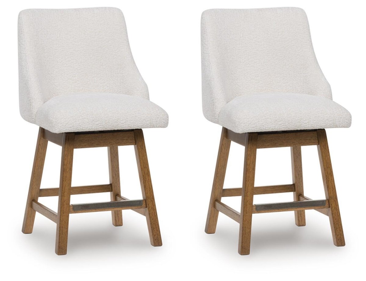 Cabalynn - Upholstered Swivel Barstool (Set of 2) - Oatmeal / Light Brown Stool Sets by Signature Design by Ashley® - Walls Furniture & Mattress