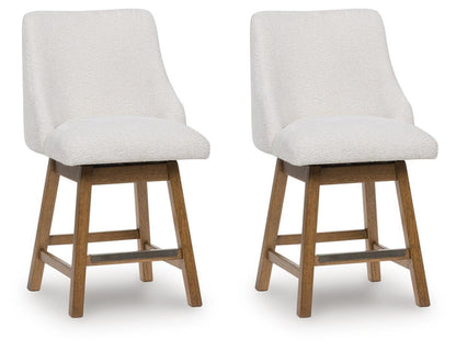 Cabalynn - Upholstered Swivel Barstool (Set of 2) - Oatmeal / Light Brown Stool Sets by Signature Design by Ashley® - Walls Furniture & Mattress