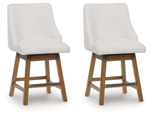 Cabalynn - Upholstered Swivel Barstool (Set of 2) - Oatmeal / Light Brown Stool Sets by Signature Design by Ashley® - Walls Furniture & Mattress