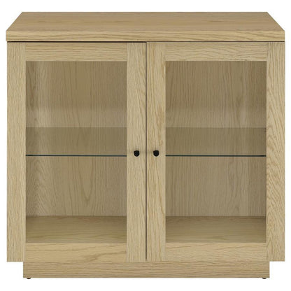 Tilbury - 2 - Door Glass Front Accent Display Cabinet - Light Oak Display Cabinets by Coaster Fine Furniture - Walls Furniture & Mattress
