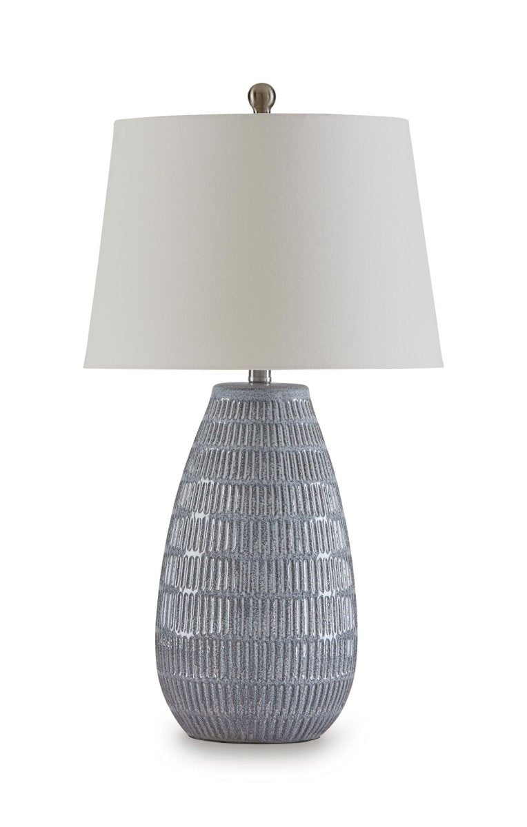 Kaidins - Ceramic Table Lamp - White / Blue Table Lamps by Signature Design by Ashley® - Walls Furniture & Mattress