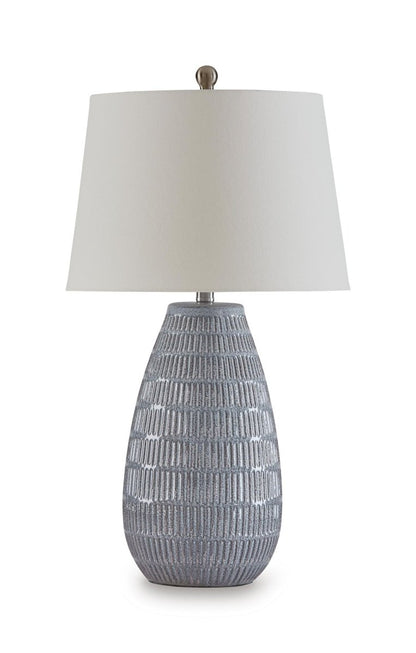 Kaidins - Ceramic Table Lamp - White / Blue Table Lamps by Signature Design by Ashley® - Walls Furniture & Mattress