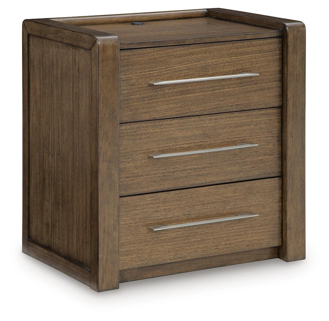 Marxmore - Three Drawer Night Stand - Brown Nightstands w/ Charging Stations by Benchcraft® - Walls Furniture & Mattress