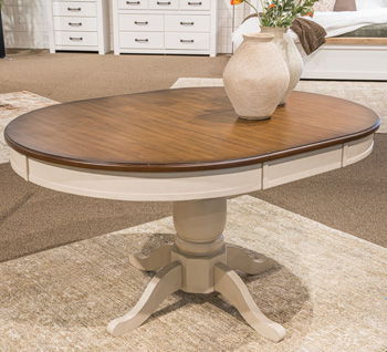 Wirloni - Oval Dining Room Butterfly Extension Table - Antique White / Brown Dining Tables with Extensions by Signature Design by Ashley® - Walls Furniture & Mattress