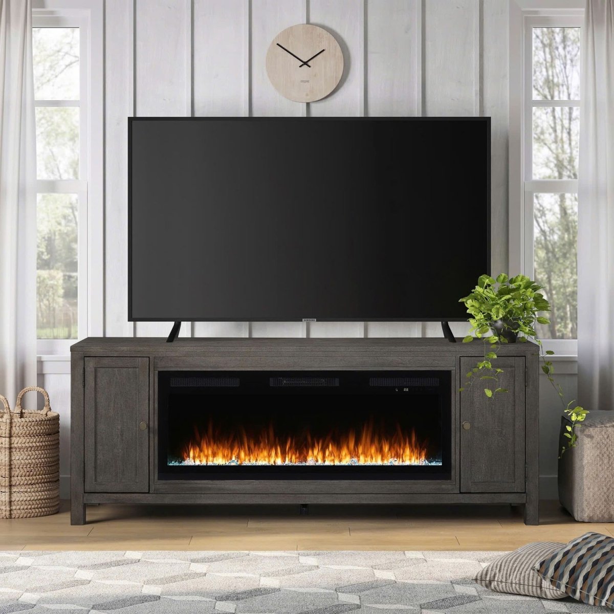Fireplace TV Consoles - 406 78" Console With Fire FTS - Brown Fireplace TV Stands by Liberty Furniture - Walls Furniture & Mattress