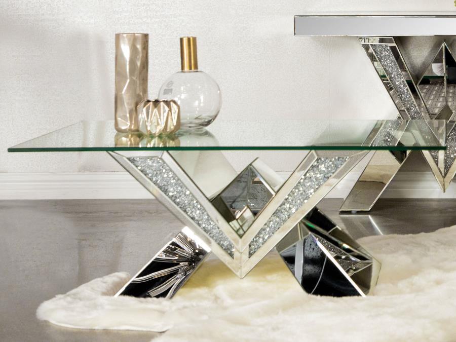 Taffeta - Glass Top Mirrored Acrylic Table End Tables by CoasterElevations - Walls Furniture & Mattress