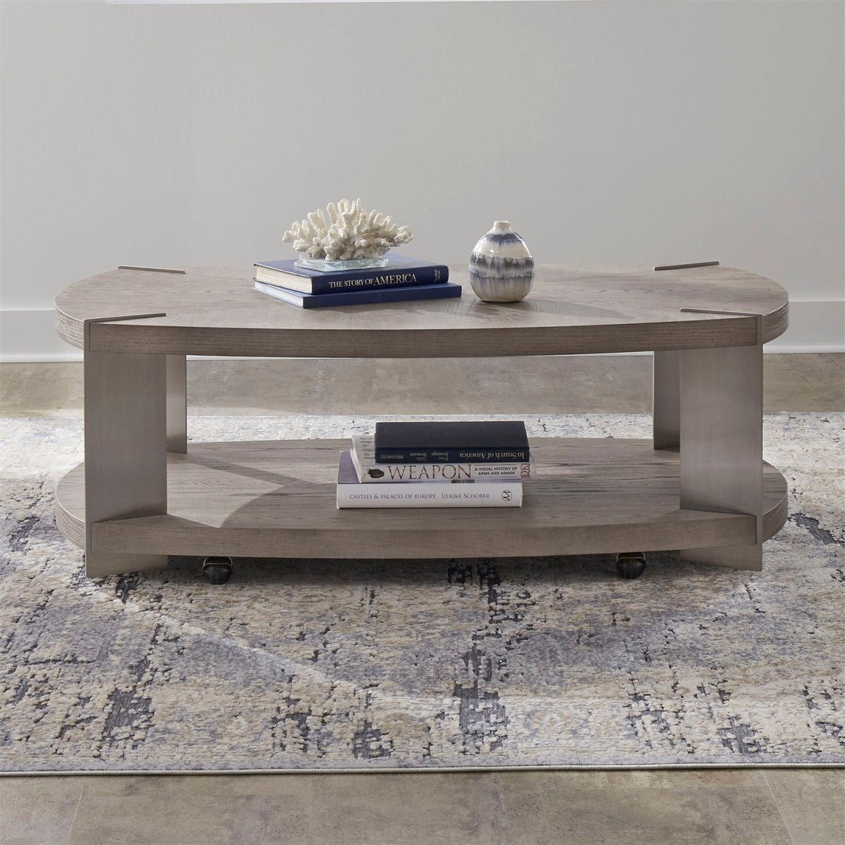 Harlow - Oval Cocktail Table - Sandstone & Satin Nickel Cocktail Tables by Liberty Furniture - Walls Furniture & Mattress