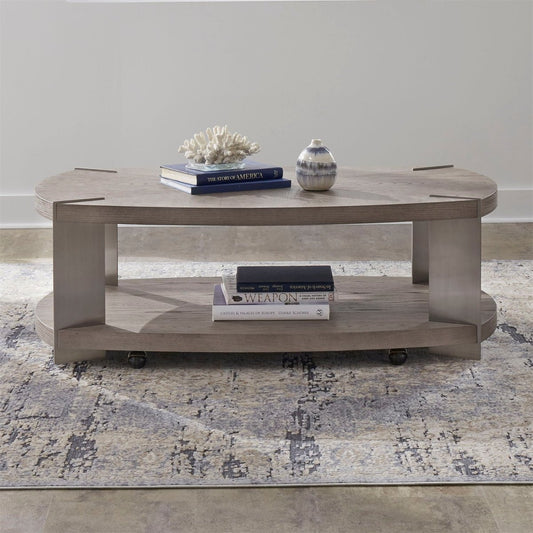 Harlow - Oval Cocktail Table - Sandstone & Satin Nickel Cocktail Tables by Liberty Furniture - Walls Furniture & Mattress