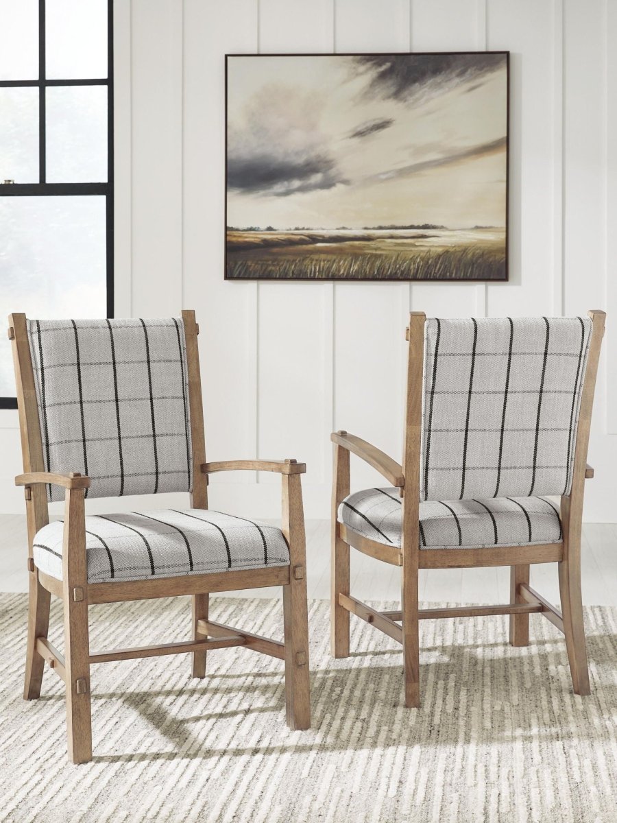 Ridgester - Dining Upholstered Arm Chair (Set of 2) - Light Brown Chair Sets by Benchcraft® - Walls Furniture & Mattress