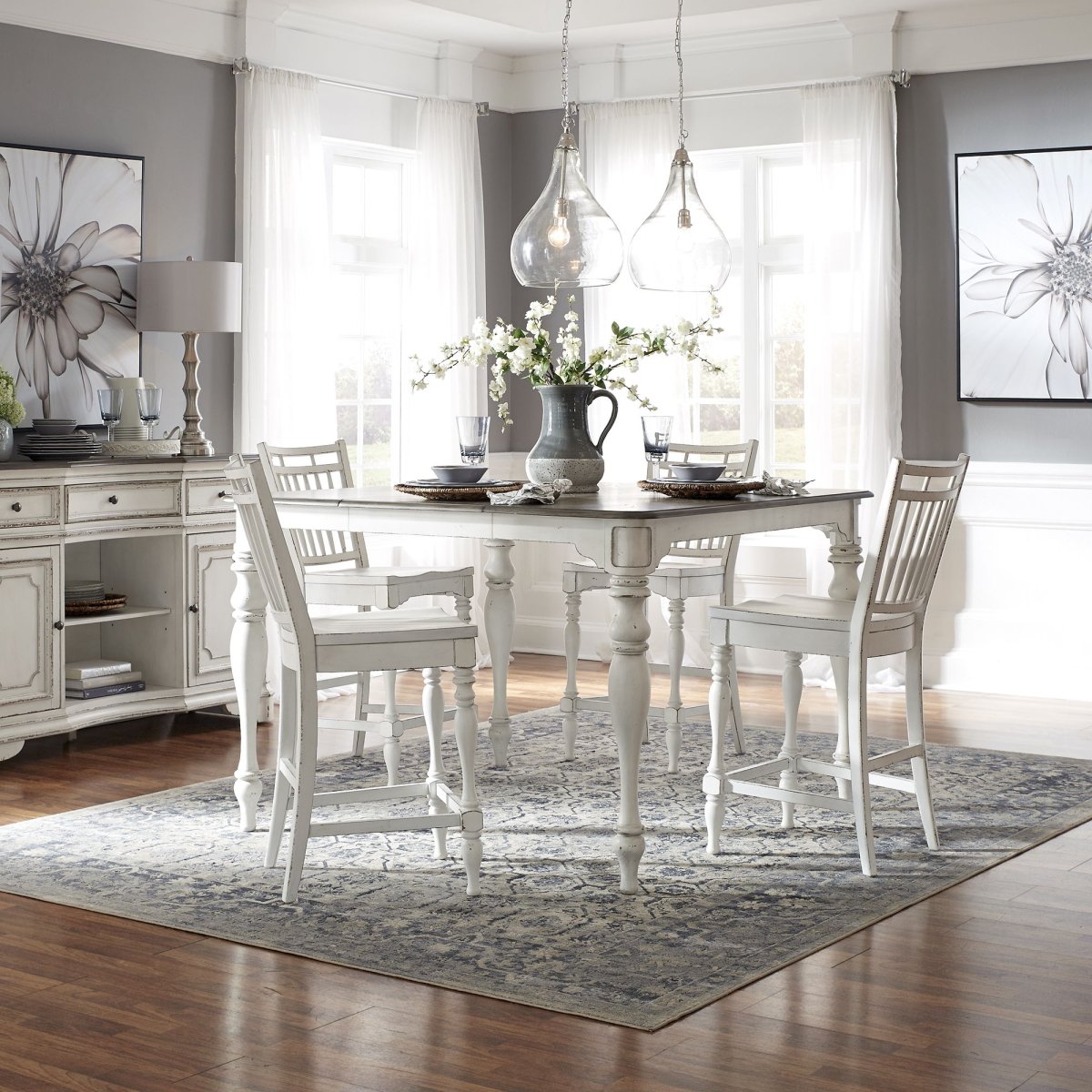Magnolia Manor - Gathering Table Set 5 Piece Dining Room Sets by Liberty Furniture - Walls Furniture & Mattress