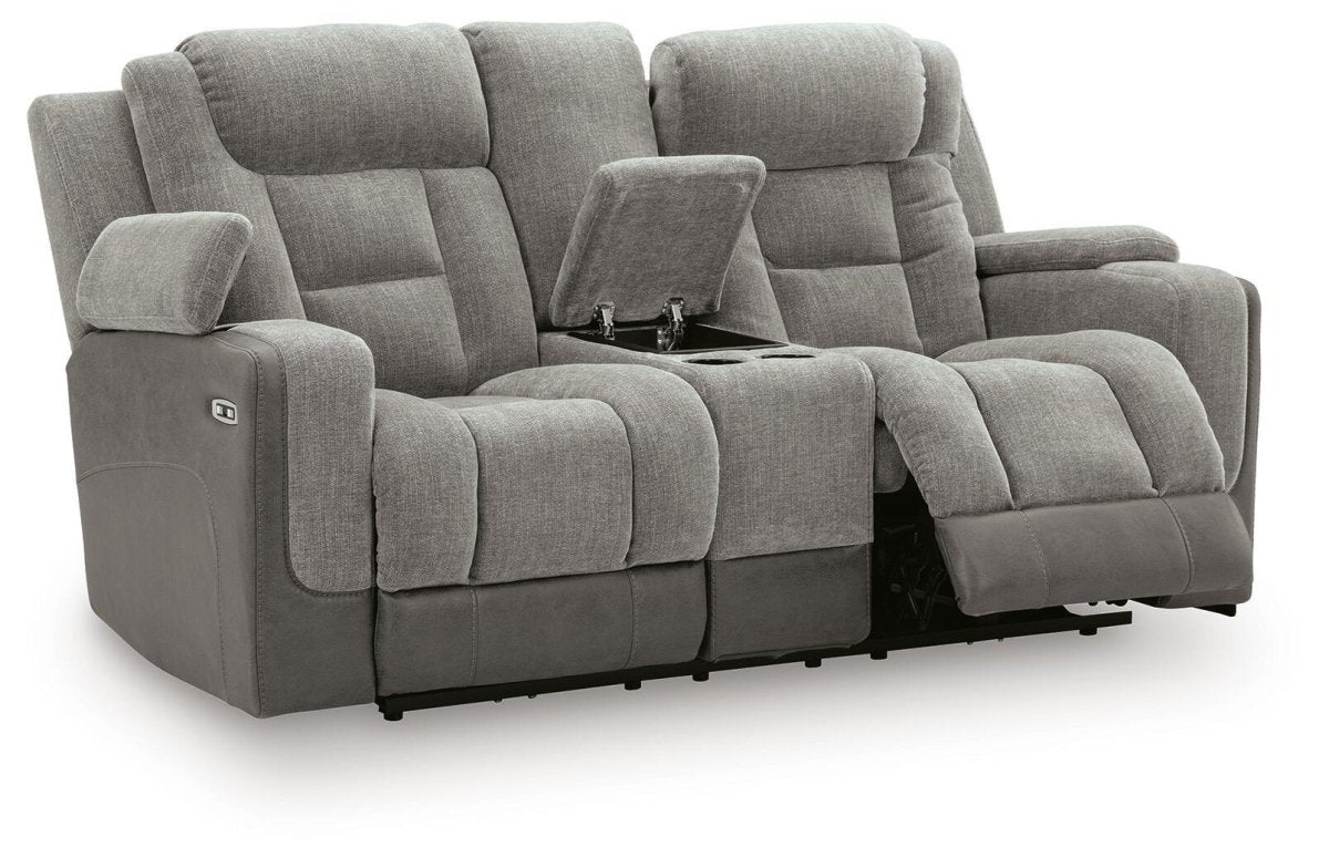 Mixed Motion - Power Reclining Loveseat With Console / Adjustable Headrest Reclining Loveseats by Signature Design by Ashley® - Walls Furniture & Mattress